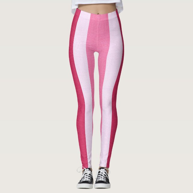 Röd, vit och Rosa Rand Leggings (Framsida)