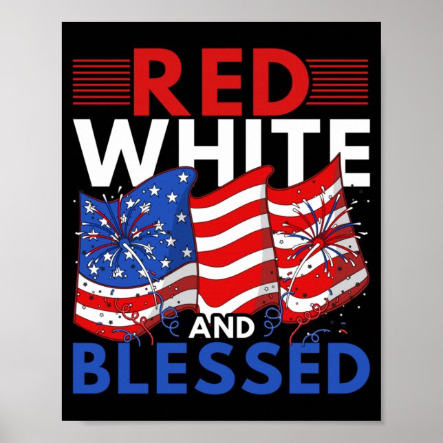 Röd Vit Och Salig 4:e Juli Patriotisk Enad Poster (Framsidan)