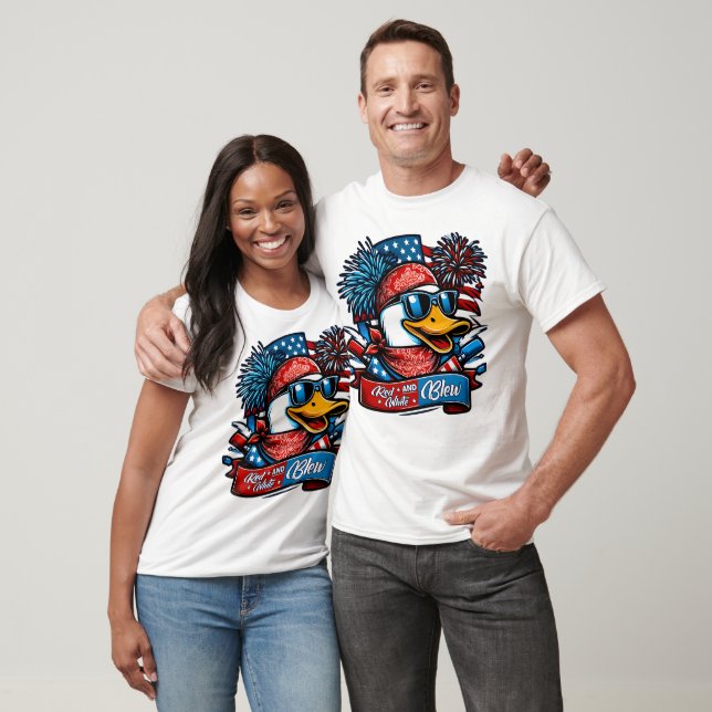 Röd Vit och Sprängde Ank  T Shirt (Unisex)