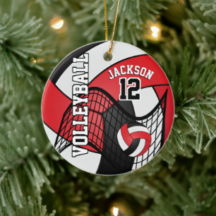 Röd, vit och svart anpassar Volleyball 🏐 💖 Julgransprydnad Keramik
