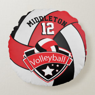 Röd, vit och svart anpassar Volleyball Rund Kudde