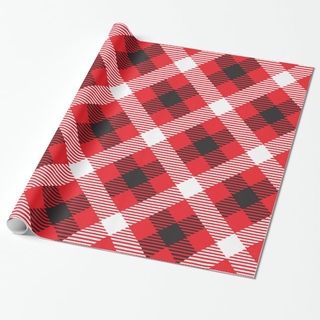 Röd vit och svart buffelmönster presentpapper (Utrullad)