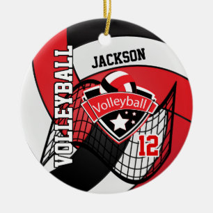 Röd, vit och svart Logotyp Volleyball Ceramic Orn Julgransprydnad Keramik
