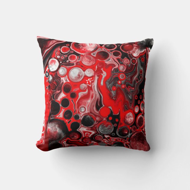 Röd vit och svart målningseffekt Fluid Art Kudde (Framsida)