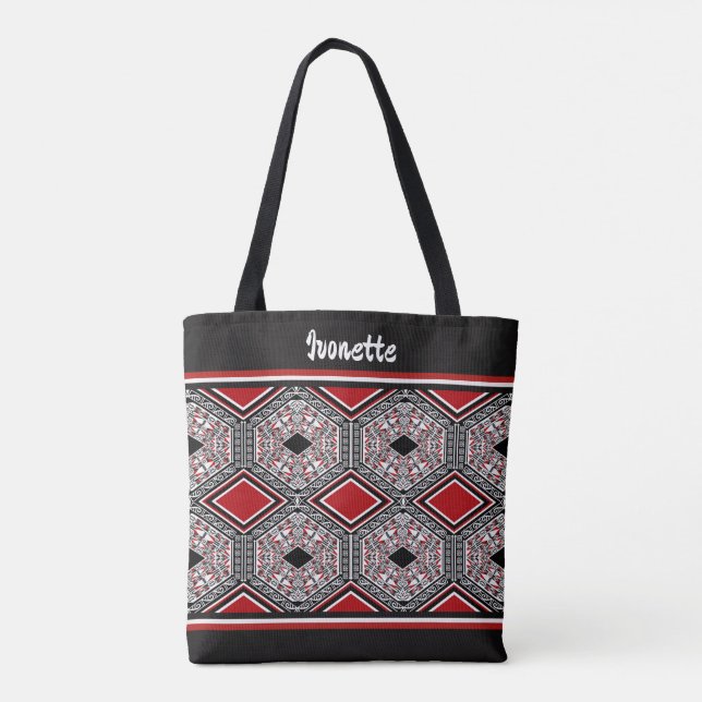Röd, vit och svart tribal väv tygkasse (Baksida)
