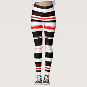 Röd vit och svart Vågrät Rand Leggings