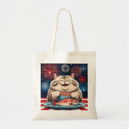 Röd, vit och tonfisk - 4:e juli Cat Tote Bag Tygkasse