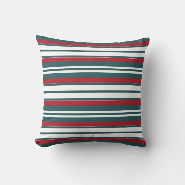 Röd vit och turkos stripe kudde (Framsida)
