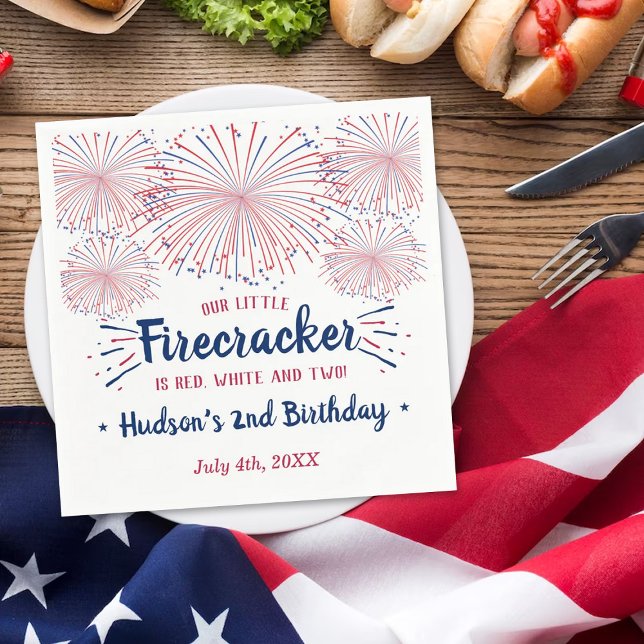 Röd, vit och två! 4 juli 2:a födelsedagen pappersservett (Skapare uppladdad)
