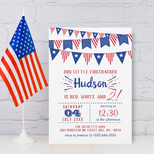 Röd, vit och två! 4 juli 2:a födelsedagen Party Inbjudningar