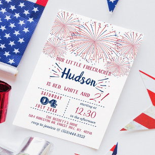 Röd, vit och två! 4 juli 2:a födelsedagen Party Inbjudningar