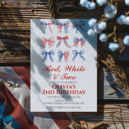 Röd, vit och två bin 4:e juli 2:a födelsedag inbjudningar