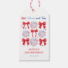 Röd Vit och Två Juli Flicka 2-års Födelsedagsfest Presentetikett