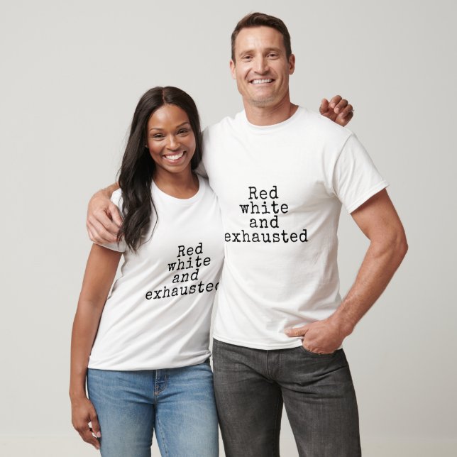 Röd vit och utmattad t shirt (Unisex)