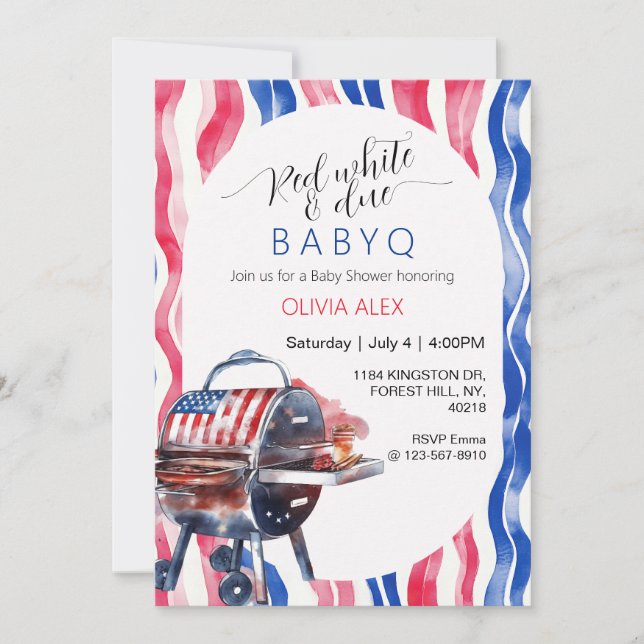 Röd vit och väntad babyq 4 juli baby shower inbjudningar (Framsida)
