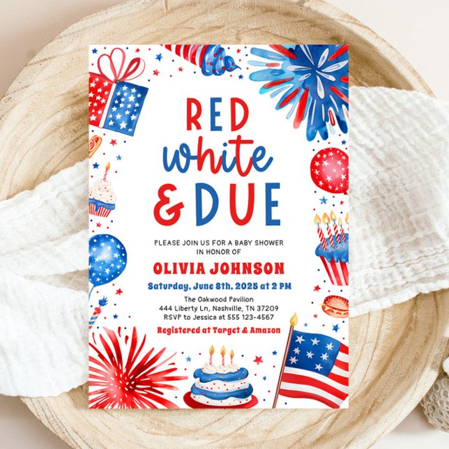 Röd, vit och väntad - Könsneutrala baby shower-inb Inbjudningar (Red, White & Due Gender Neutral Baby Shower Invitation)