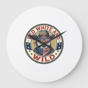 Röd Vit Och Vild Patriotisk Patriotisk Djur Vint Stor Klocka
