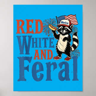 Röd Vit Och Vild Rolig Tvättbjörn Amerika Fjärde Poster
