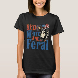 Röd Vit Och Vild Rolig Tvättbjörn Amerika Fjärde T Shirt