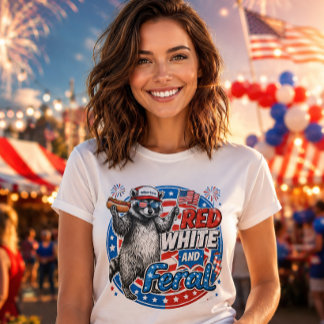 Röd Vit och Vild Tvättbjörn 4:e Juli Patriotisk T Shirt