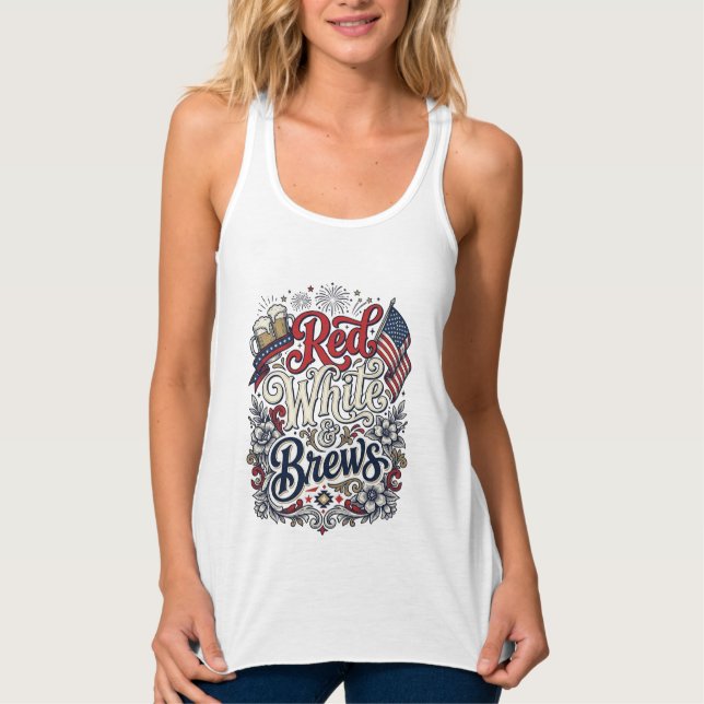 Röd Vit & Ölbryggning Patriotisk Öldesign_1 Linne Med Racerback (Framsida)