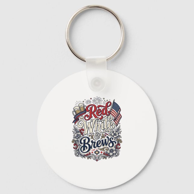 Röd Vit & Ölbryggning Patriotisk Öldesign_1 Nyckelring (Framsida)