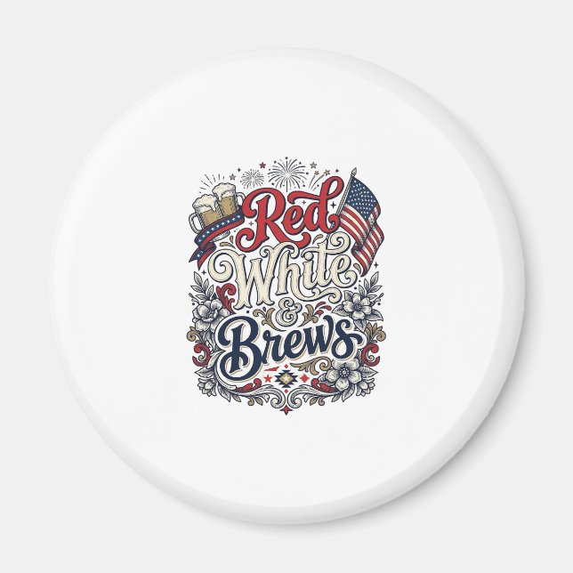 Röd Vit & Ölbryggning Patriotisk Öldesign För T-Sh Magnet (Framsidan)