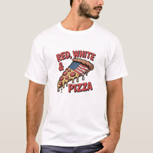 Röd, Vit & Pizza – Rollig Amerikansk Flagga Pizza T Shirt