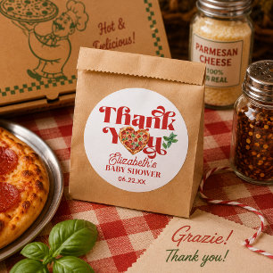 Röd Vit Pizza-tema  Runt Klistermärke