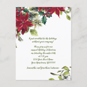 Röd & Vit Poinsettia Julgran Julfest Inbjudan Vykort