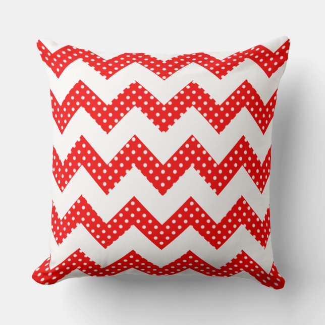 Röd Vit Prickar Chevron Dekorativ Kuddöverdrag Kudde (Framsida)