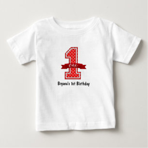 Röd & Vit Prickig 1 Ett 1:a Födelsedagsfest T-shirt