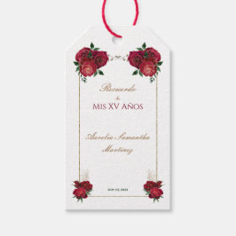 Röd, vit, Quinceañera Minnesskylt Presentetikett