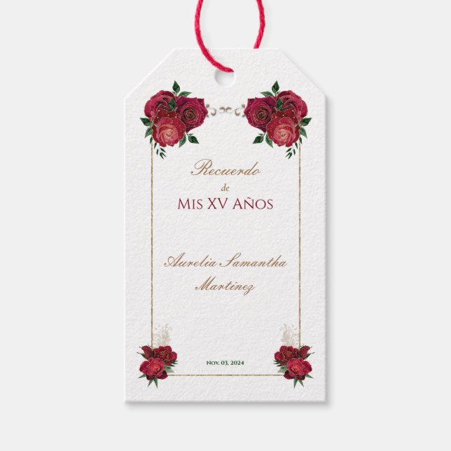 Röd, Vit, Quinceañera Minnestavla Presentetikett (Framsidan)
