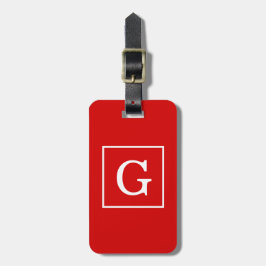 Röd vit ramad initialmonogram bagagebricka