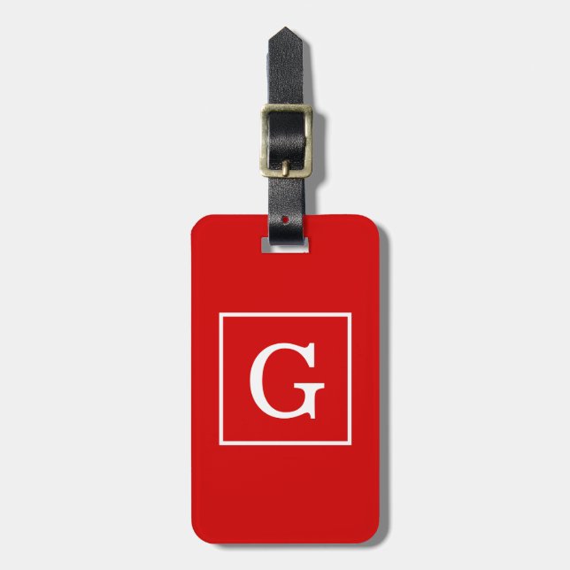 Röd vit ramad initialmonogram bagagebricka (Vertikal Framsida)