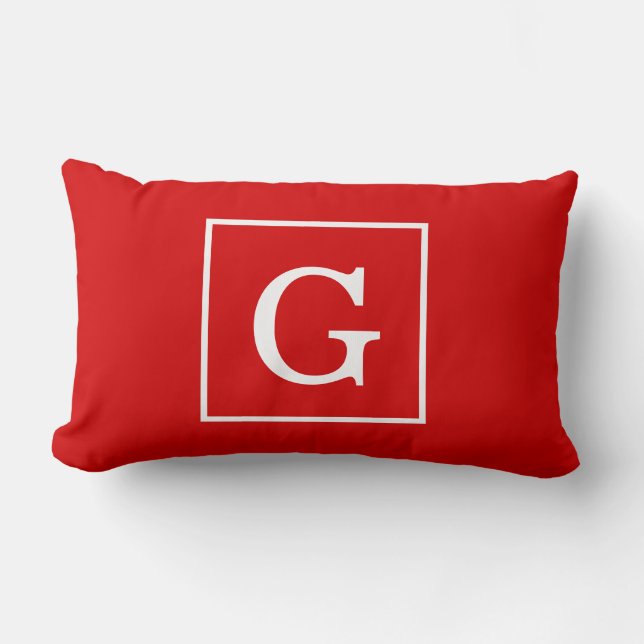 Röd vit ramad initialmonogram lumbarkudde (Framsida)