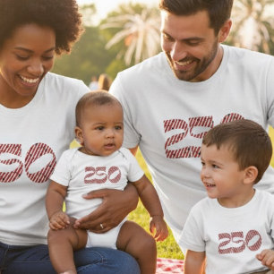 Röd Vit Rand Blå Stjärnor Amerika 250 Födelsedag T Shirt