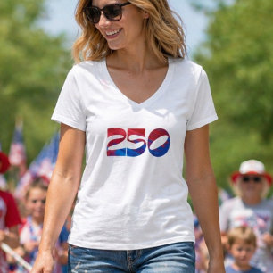 Röd Vit Rand Blå Stjärnor Amerika 250 Födelsedag T Shirt