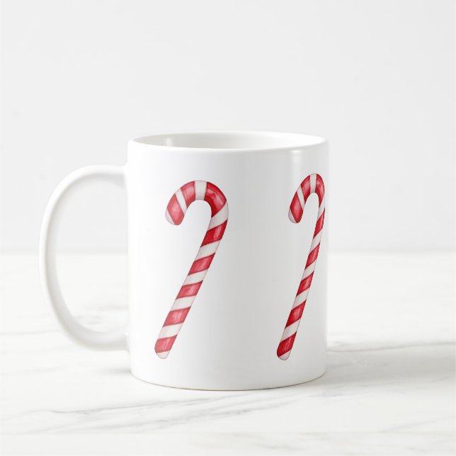 Röd vit randig godisstav på rosa akvarell kaffemugg (Vänster)