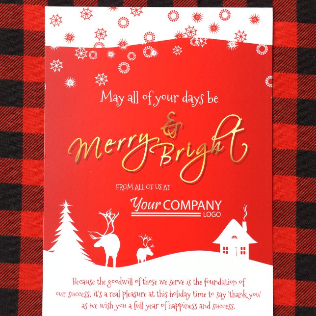 Röd, vit renare Rustic Company Helgdag Card Inbjudningar (Red Logo, Red Gold Holiday Christmas Card for Red Company Colors)