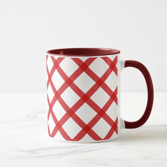 Röd vit retro kaffemugg i fyrkantigt mönster (Höger)