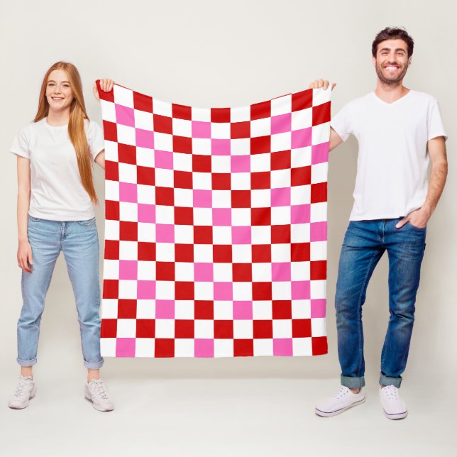 Röd vit rosa rutig mönsterdesign  fleecefilt (På plats)