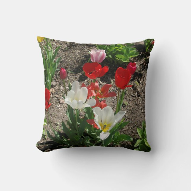 Röd, vit,Rosa Tulips-kudde Kudde (Framsida)
