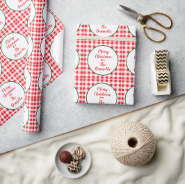 Röd vit rutig GOD JUL Namn Presentpapper
