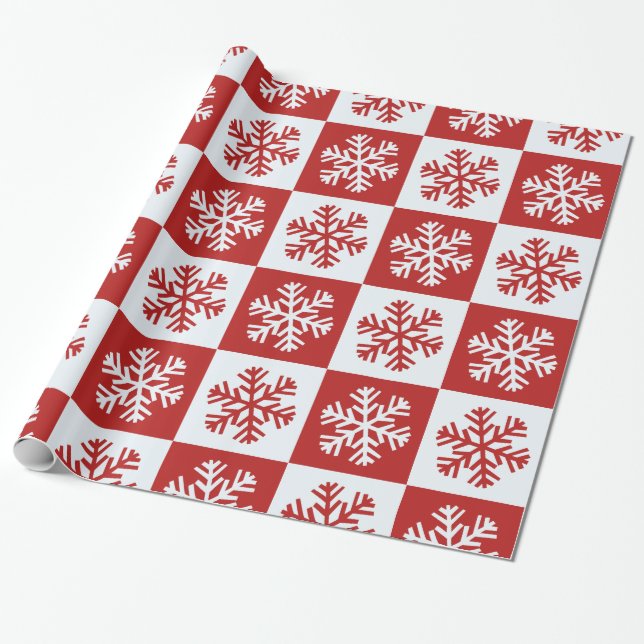 Röd vit rutig snöflinga inslagspapper presentpapper (Utrullad)