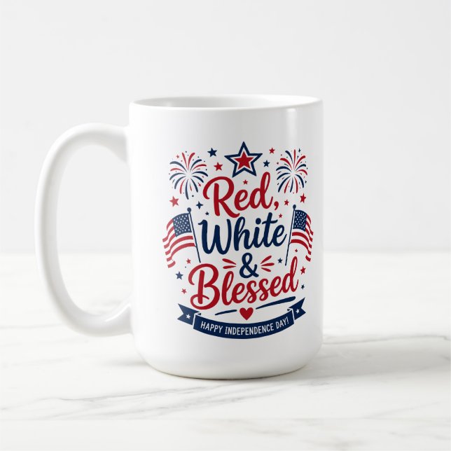 Röd, Vit & Salig 4:e Juli Patriotisk  Kaffemugg (Vänster)