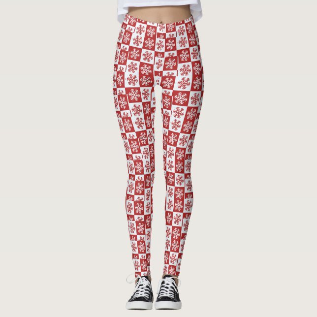 Röd/vit schwflake mönster leggings (Framsida)