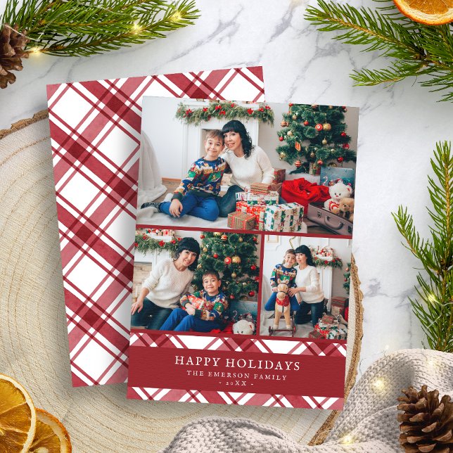 Röd Vit Semester Fotokollagekort Julkort (Red White Holiday Photo Collage Card
)