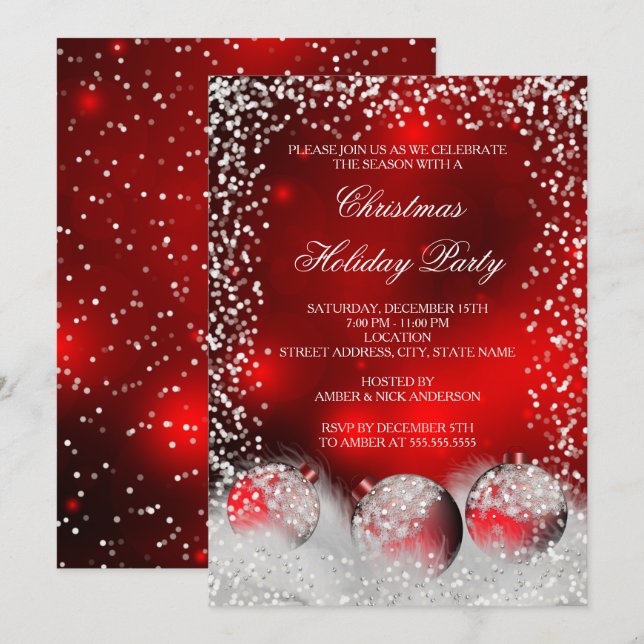 Röd Vit Snö Bauble Jul Högtidsfest Inbjudningar (Fram/baksida)